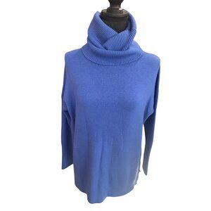 French Connection Cobalt Blue Cowlneck Slouch Long Split hem Sweater Cozy Casual